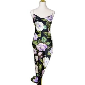 Forever21 Satin Floral Slip Dress S Purple Rose Asymmetric Spring Wedding Guest